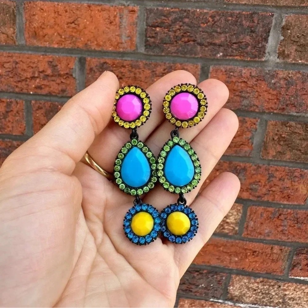 Multicolor Crystal Drop Earrings - Picture 3 of 5